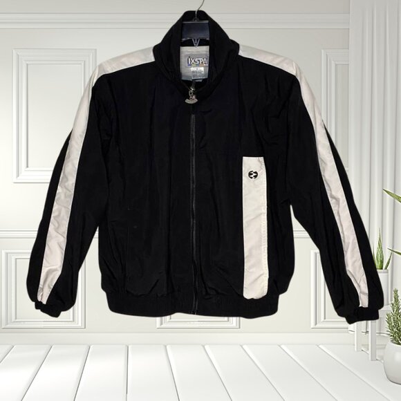 Ixspa Black White Windbreaker Jacket Small | Vintage 90s Track Retro Streetwear - Picture 2 of 16